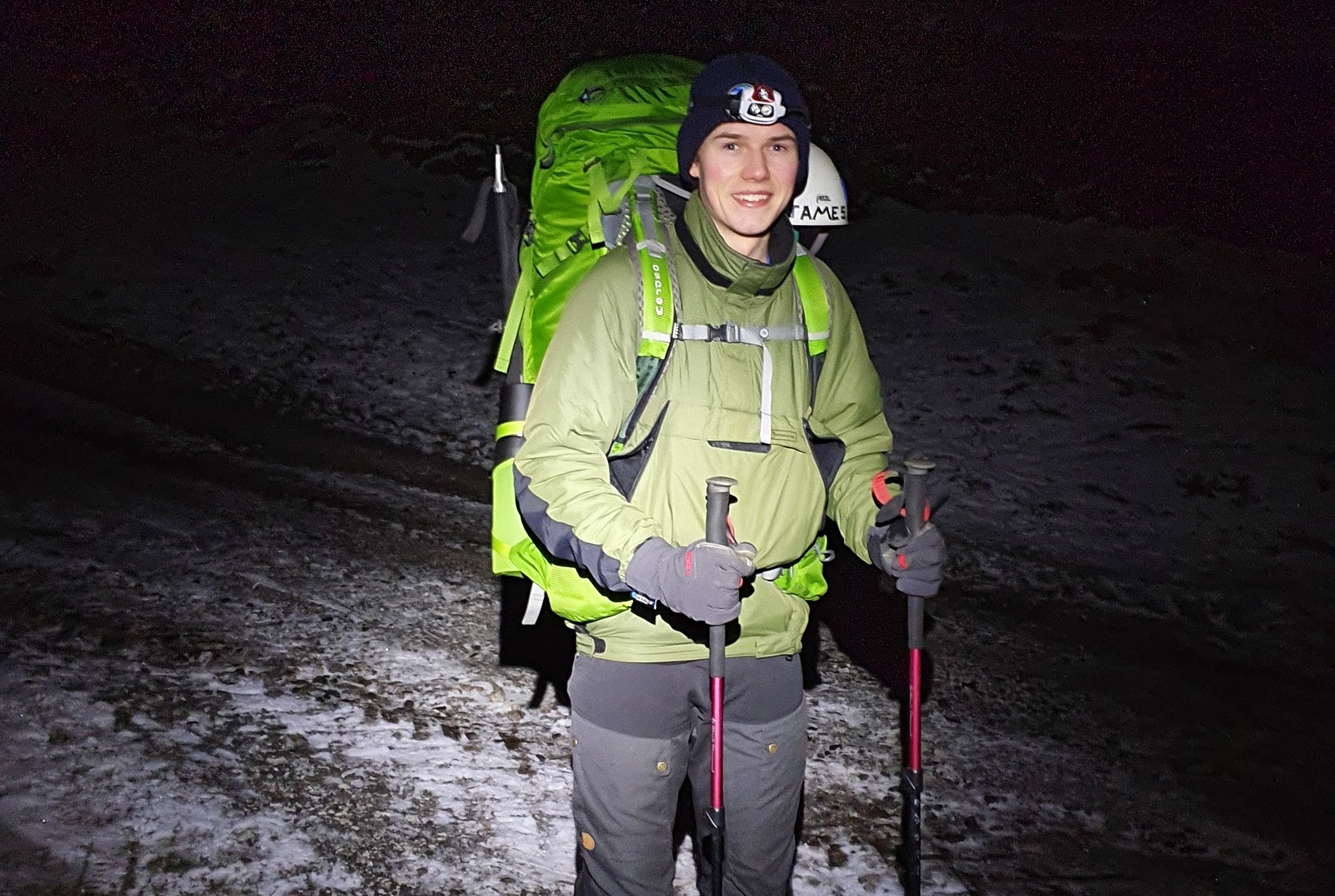 Myself stood illuminated with large rucksack